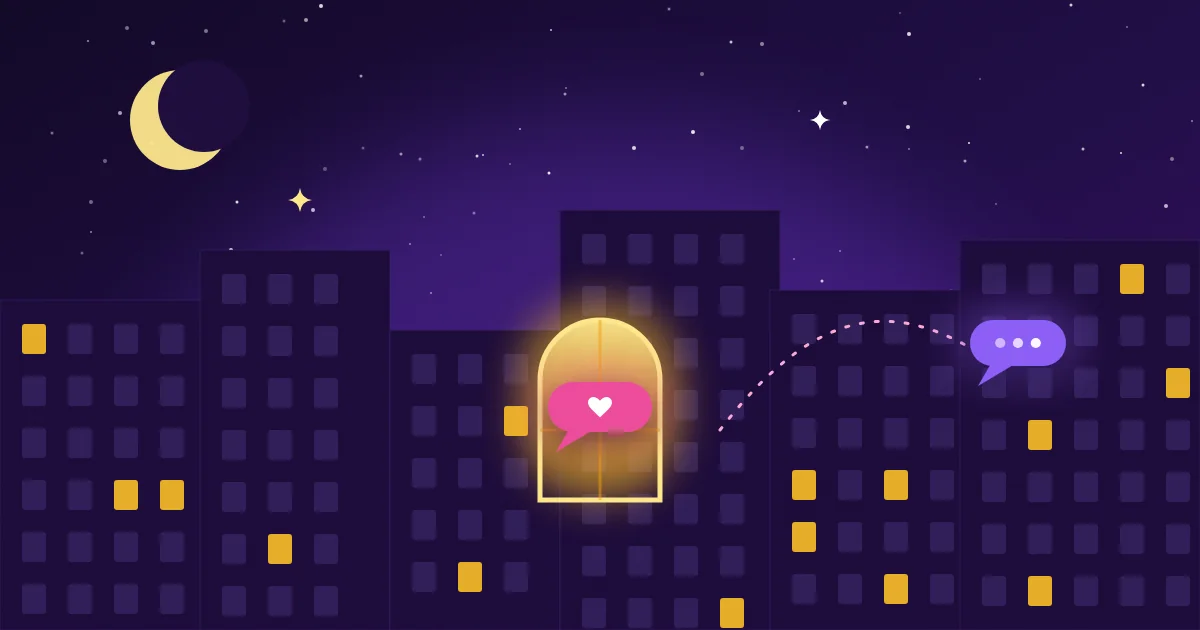 Warm lamplight beside a laptop showing chat rooms for lonely adults