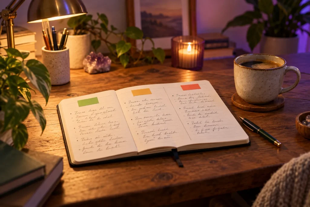 Notebook with a handwritten yes, no and maybe list of hard and soft limits