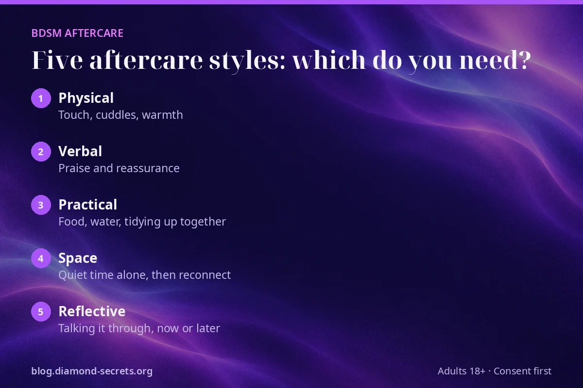 Five BDSM aftercare styles: physical, verbal, practical, space and reflective