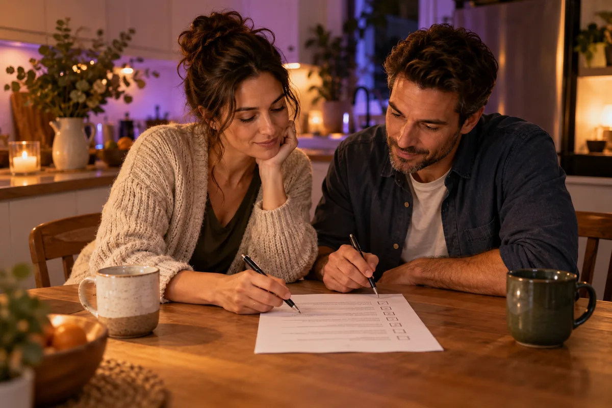 Two people ticking a checklist together during BDSM negotiation